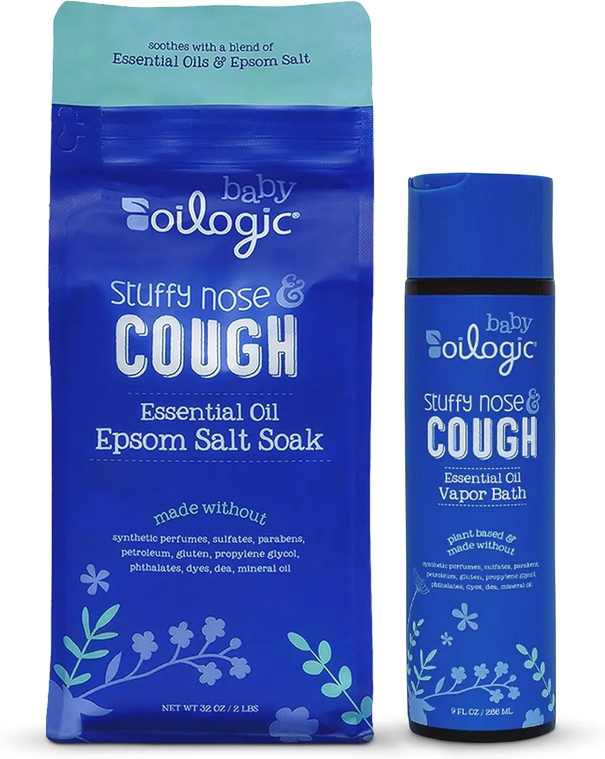 Oilogic Baby Stuffy Nose & Cough Power Bundle with Vapor Bath Relief & Epsom Salt Soak - Made with Blended Essential Oils