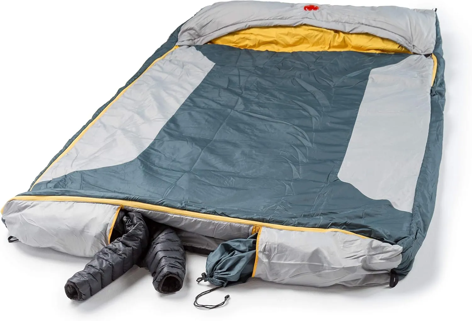 OmniCore Designs Multi Down Double Wide Hooded Rectangular Sleeping Bag (10F Red / 30F Yellow) with 4pt. Compression Stuff Sack