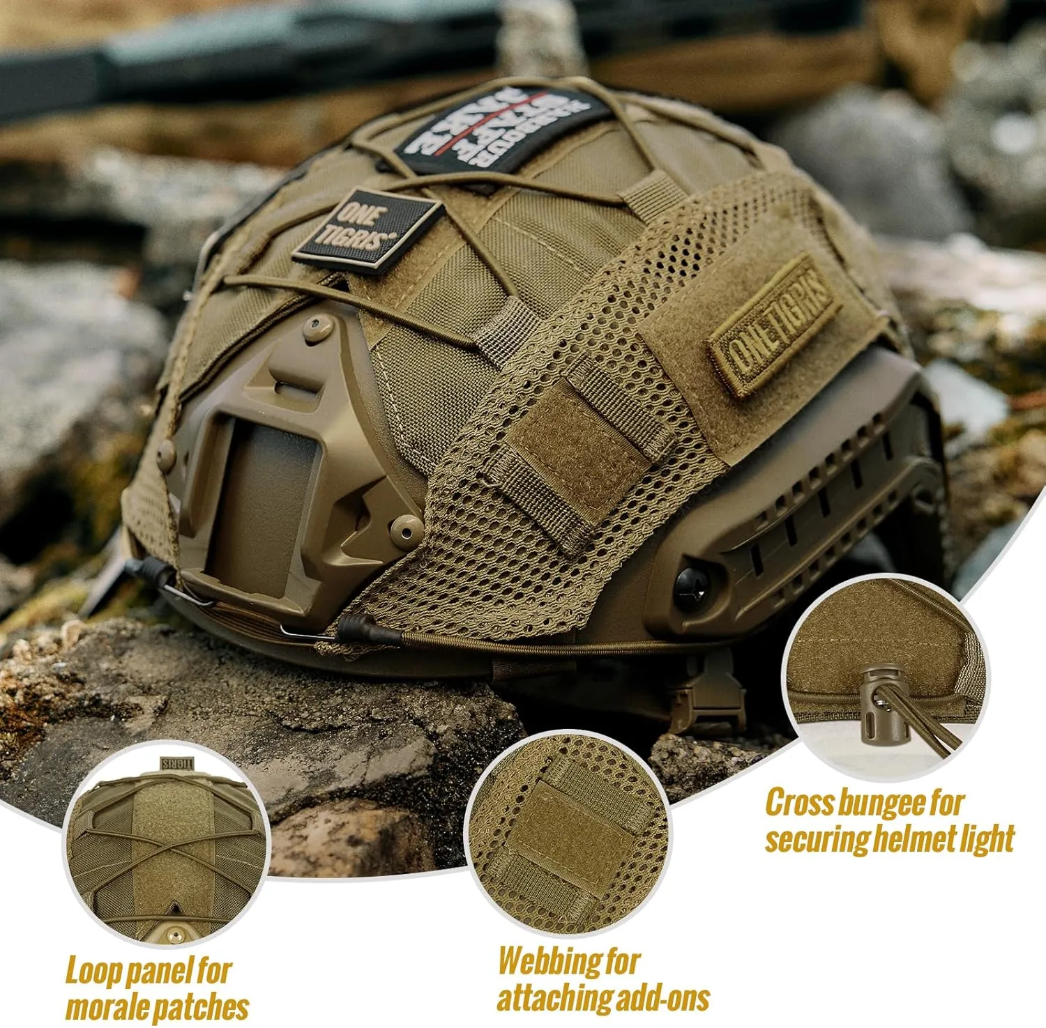 OneTigris Helmet Cover, Tactical Fast Helmet Cloth for Ops-Core Fast PJ Helmet in Size M/L, OneTigris PJ Airsoft Helmet in Size M/L(Without Helmet)