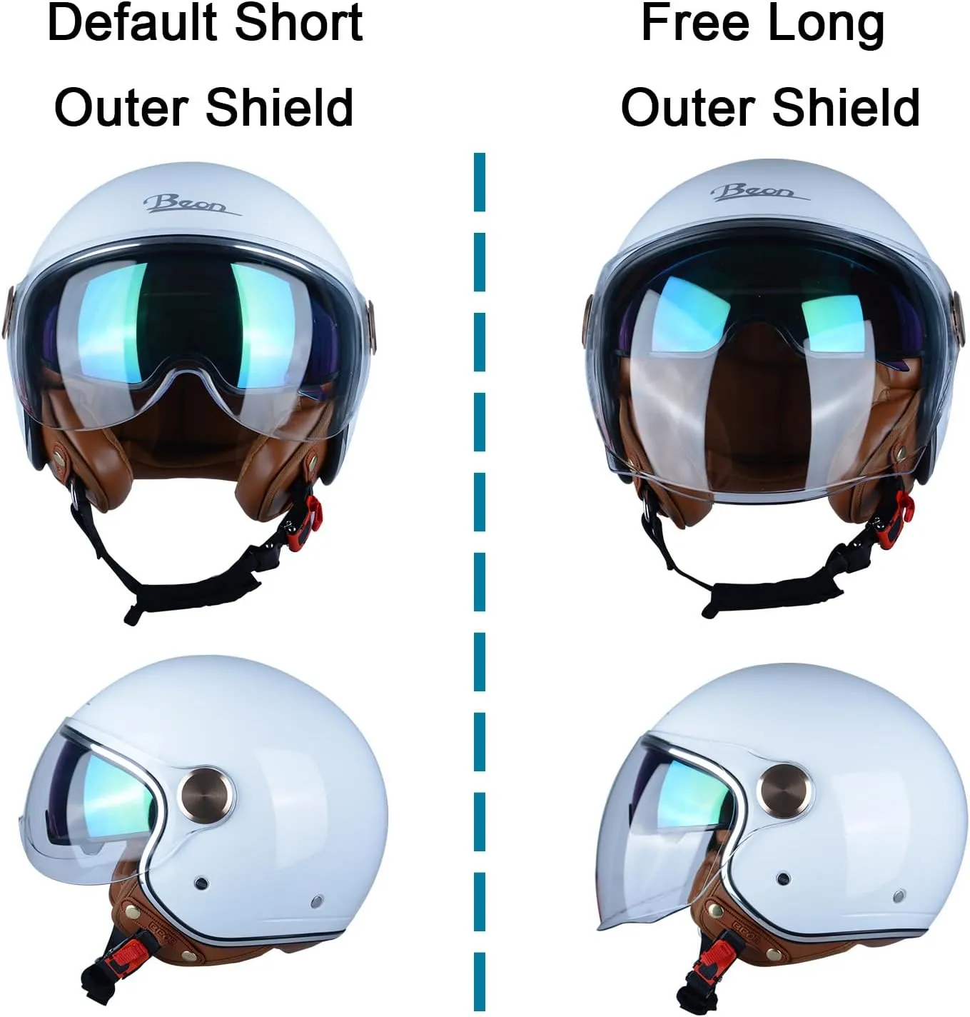 Open Face Motorcycle Helmet for Adults, DOT Approved,3/4 Retro Vespa Helmet, Dual Visors Men's and Women's Motorbike Casco for Moped Cruiser Bobber and Chopper