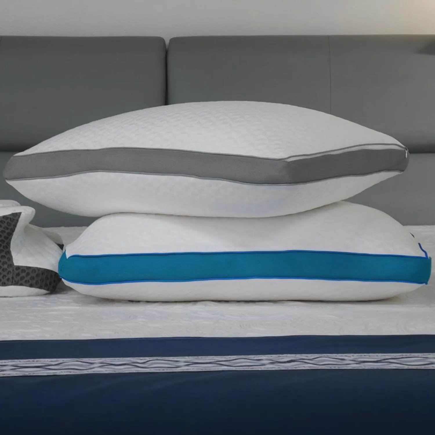 Original Adjustable Firm Pillow, Unique Bed Pillows for Sleeping,Comfort for Neck and Shoulder Pain - 750 Fill Power Down & 42D High Density Memory Foam Filling for Side,Back, Stomach Sleepers