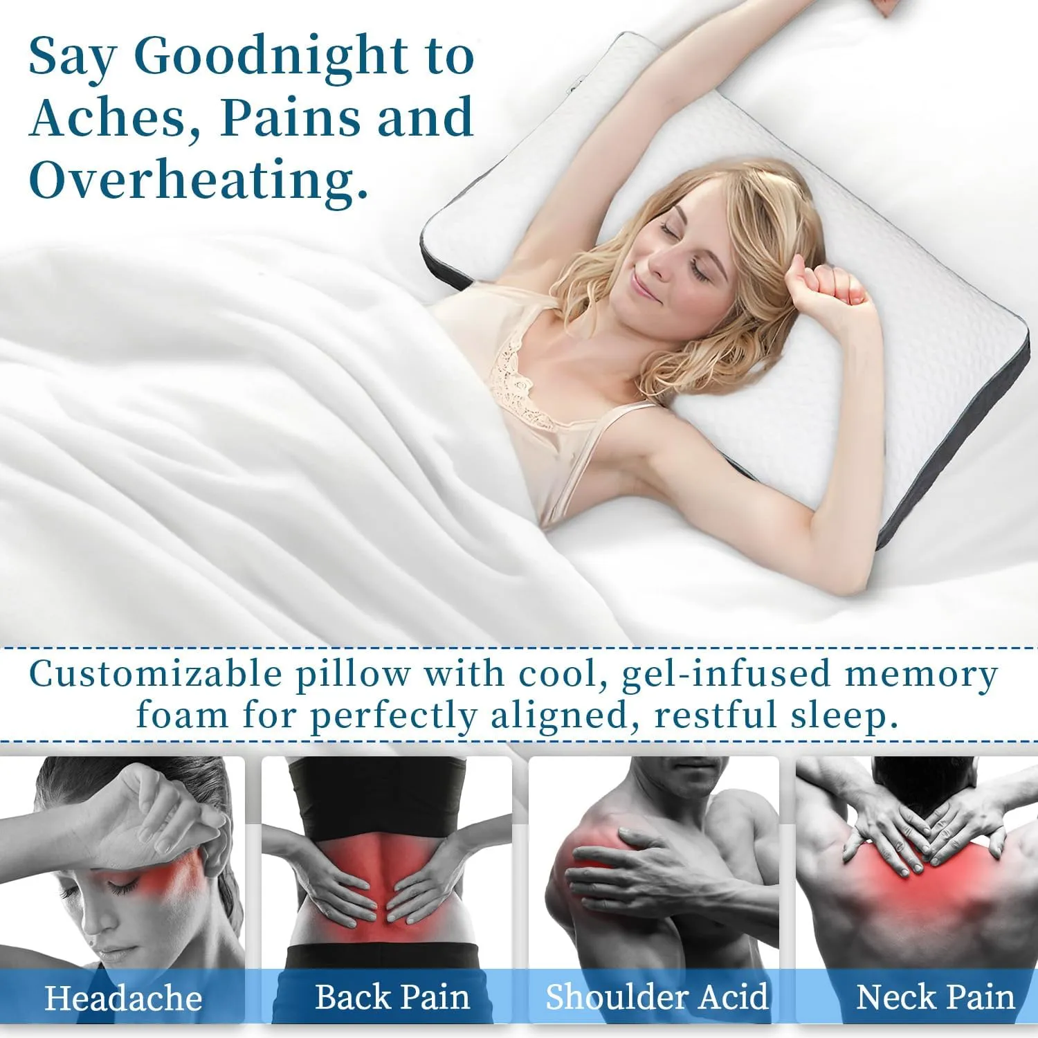 Original Adjustable Firm Pillow, Unique Bed Pillows for Sleeping,Comfort for Neck and Shoulder Pain - 750 Fill Power Down & 42D High Density Memory Foam Filling for Side,Back, Stomach Sleepers