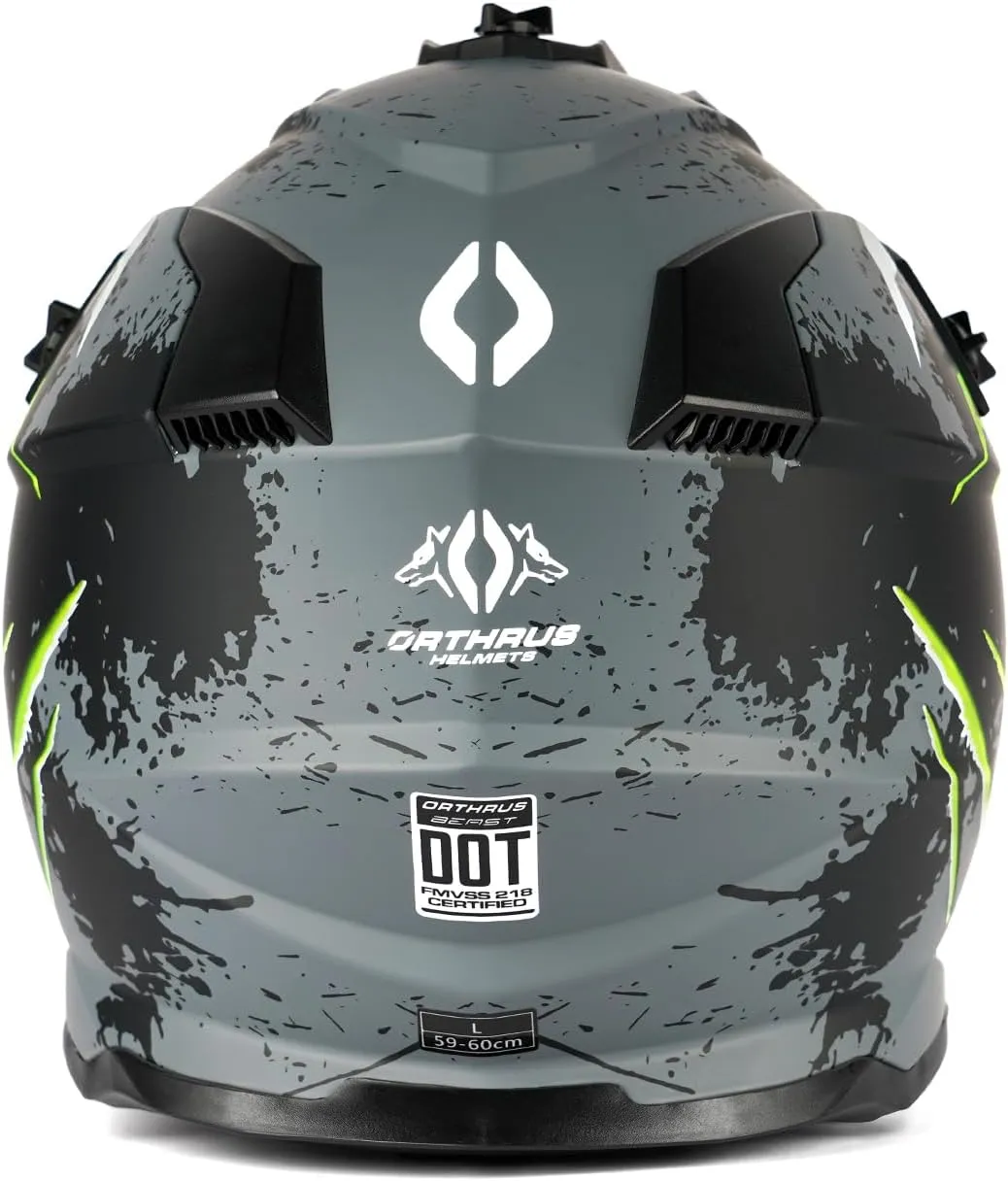 Orthrus Greyhound Off-Road Helmet: Ultimate Safety and Performance for Adult ATV, Motorcross, Dirt Bike, and Snowmobile Enthusiasts - Devour Yellow (Size M)