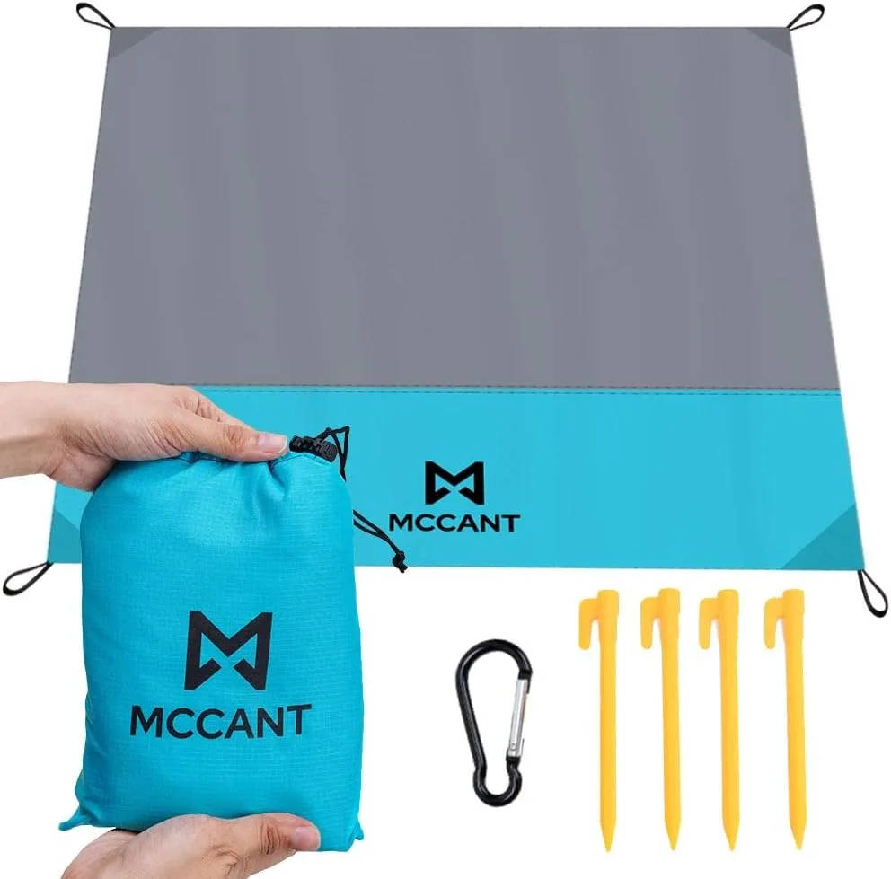 Outdoor Pocket Blanket - 84 inch X 84 inch - Extra Soft Nylon Sand Free Beach Blanket - Waterproof Picnic Blanket with 4 Stakes and Corner Pockets - Sand Proof Mat for Beach, Camping, Festivals