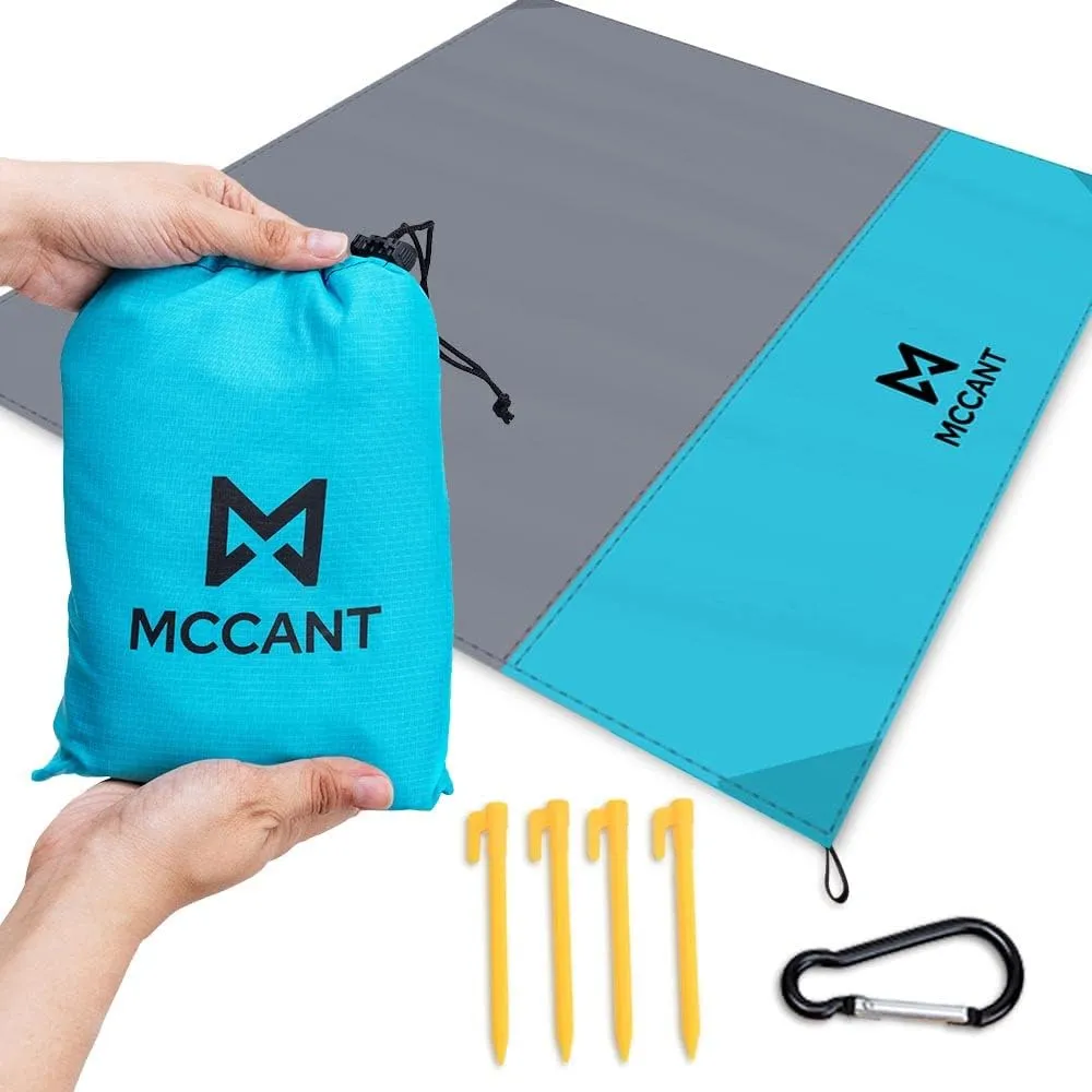 Outdoor Pocket Blanket - 84 inch X 84 inch - Extra Soft Nylon Sand Free Beach Blanket - Waterproof Picnic Blanket with 4 Stakes and Corner Pockets - Sand Proof Mat for Beach, Camping, Festivals
