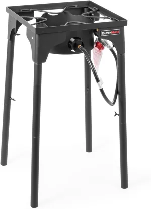Outdoor Propane Burner Camping Stove Gas Burner with Adjustable Legs Ideal for Camping, Home Brewing, Turkey Frying and Maple Syrup Boiling