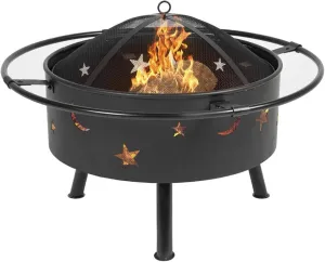 Outdoor Round Fire Pit 32" Bonfire Wood Burning for Backyard Fire Patio Heater with Cooking BBQ Grill Grate URG