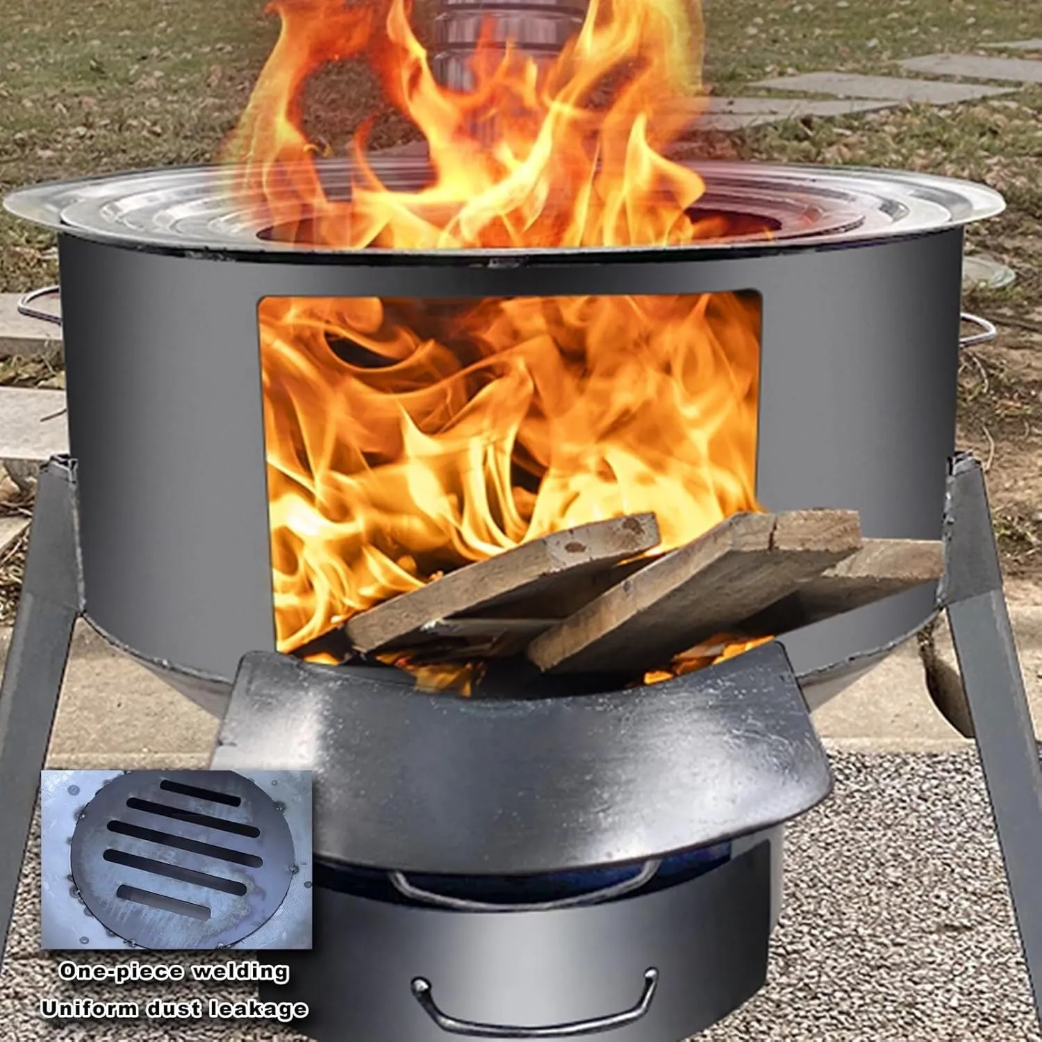 Outdoor Wood Burning Stove, Camping Wood Stove with Efficient Combustion, Double Folding Side Panels, Removable Bracket for Picnics, Ice Fishing & Emergency Heating(Diameter 52cm/20.4in)