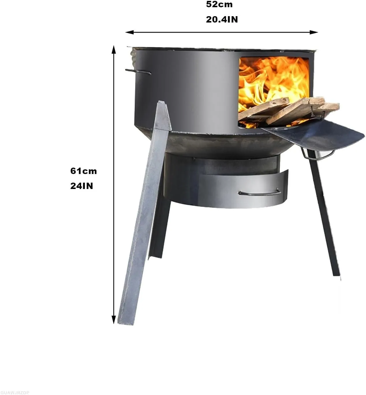 Outdoor Wood Burning Stove, Camping Wood Stove with Efficient Combustion, Double Folding Side Panels, Removable Bracket for Picnics, Ice Fishing & Emergency Heating(Diameter 52cm/20.4in)