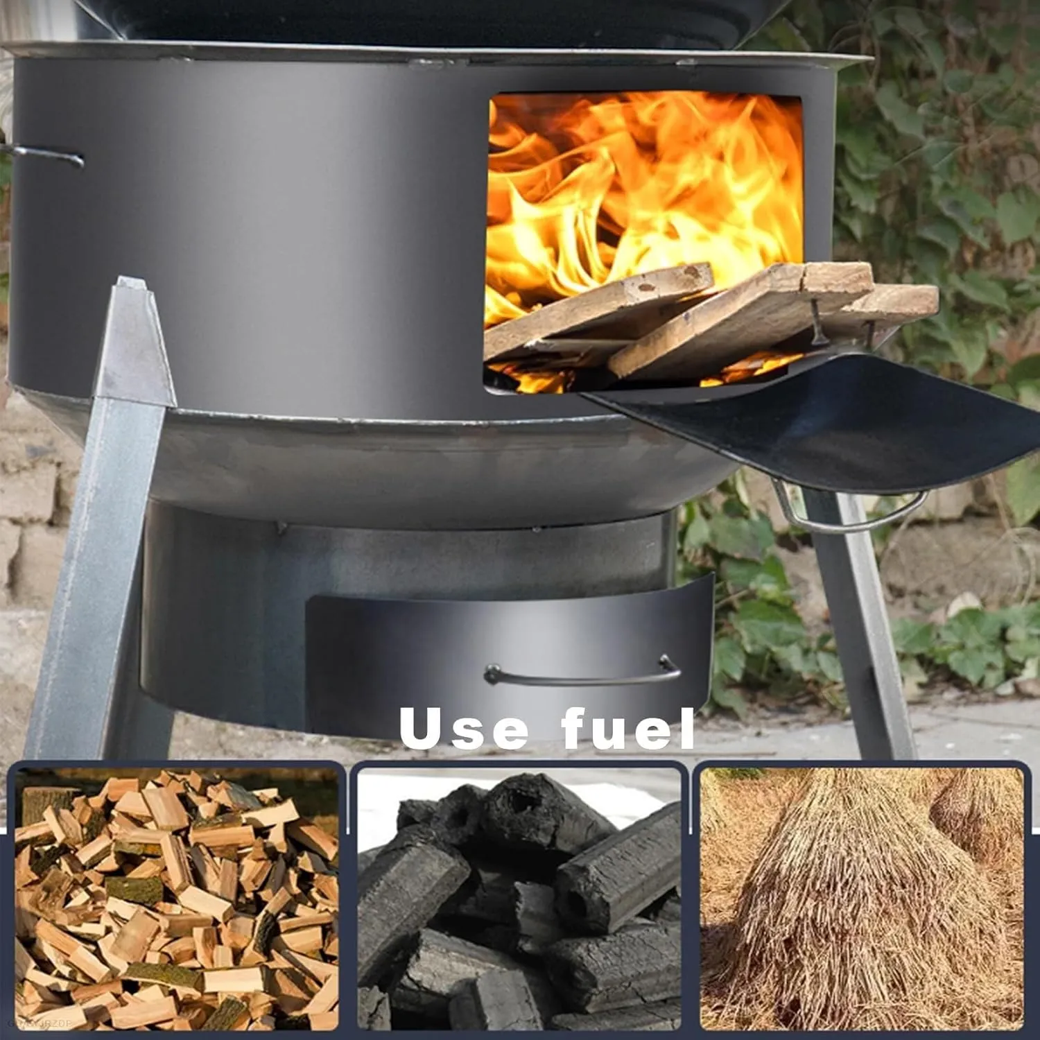 Outdoor Wood Burning Stove, Camping Wood Stove with Efficient Combustion, Double Folding Side Panels, Removable Bracket for Picnics, Ice Fishing & Emergency Heating(Diameter 52cm/20.4in)