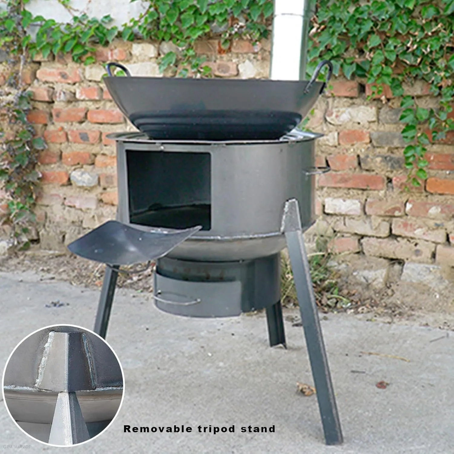 Outdoor Wood Burning Stove, Camping Wood Stove with Efficient Combustion, Double Folding Side Panels, Removable Bracket for Picnics, Ice Fishing & Emergency Heating(Diameter 52cm/20.4in)