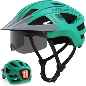 OutdoorMaster Adult Bike Helmet - Bicycle Helmet with Rechargeable Rear LED Light, Detachable Magnetic Goggles, Removable Sun Visor - Suitable for Commuting and Cycling for Men and Women