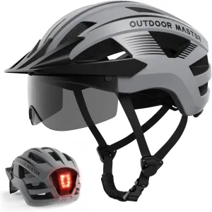 OutdoorMaster Adult Bike Helmet - Bicycle Helmet with Rechargeable Rear LED Light, Detachable Magnetic Goggles, Removable Sun Visor - Suitable for Commuting and Cycling for Men and Women