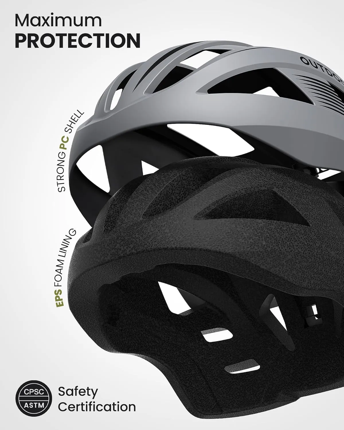 OutdoorMaster Adult Bike Helmet - Bicycle Helmet with Rechargeable Rear LED Light, Detachable Magnetic Goggles, Removable Sun Visor - Suitable for Commuting and Cycling for Men and Women