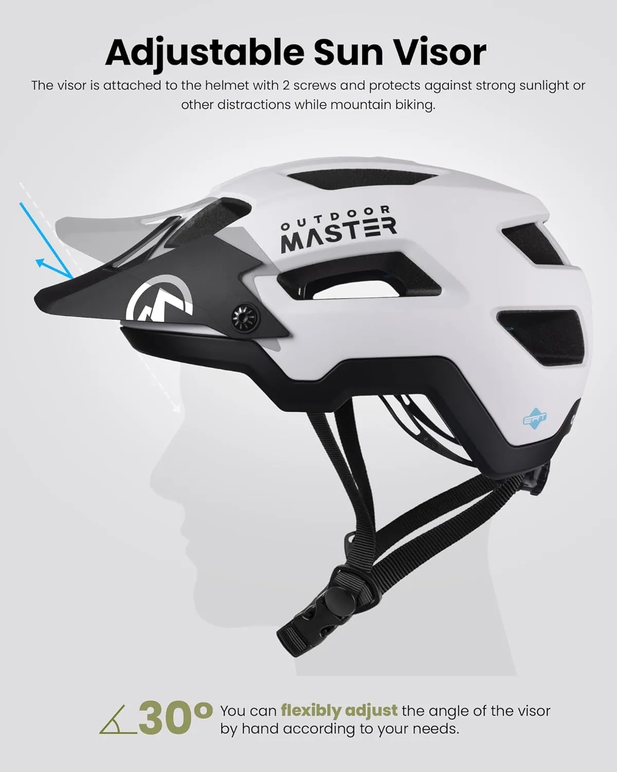OutdoorMaster ERT Bike Helmet Adult Men and Women - Mountain Bike Helmet with Adjustable Sun Visor, 17 Vents, Removable/Washable Padding - Suitable for Mountain & Road Biking