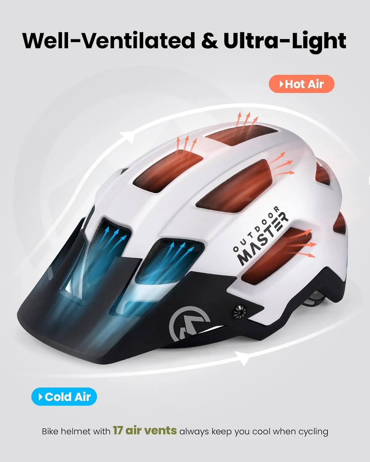 OutdoorMaster ERT Bike Helmet Adult Men and Women - Mountain Bike Helmet with Adjustable Sun Visor, 17 Vents, Removable/Washable Padding - Suitable for Mountain & Road Biking