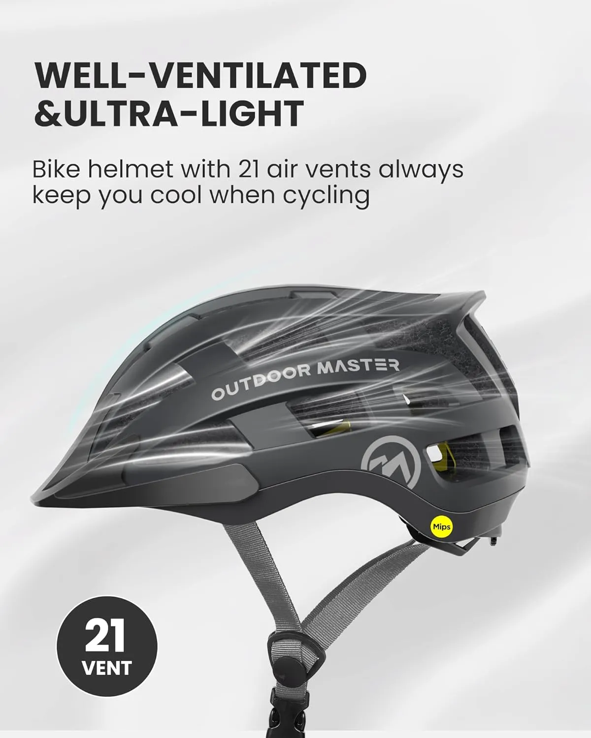 OutdoorMaster Gem II MIPS Bike Helmet with Light - Lightweight Cycling Helmet,Mountain Road Bicycle Helmet for Youth & Adult