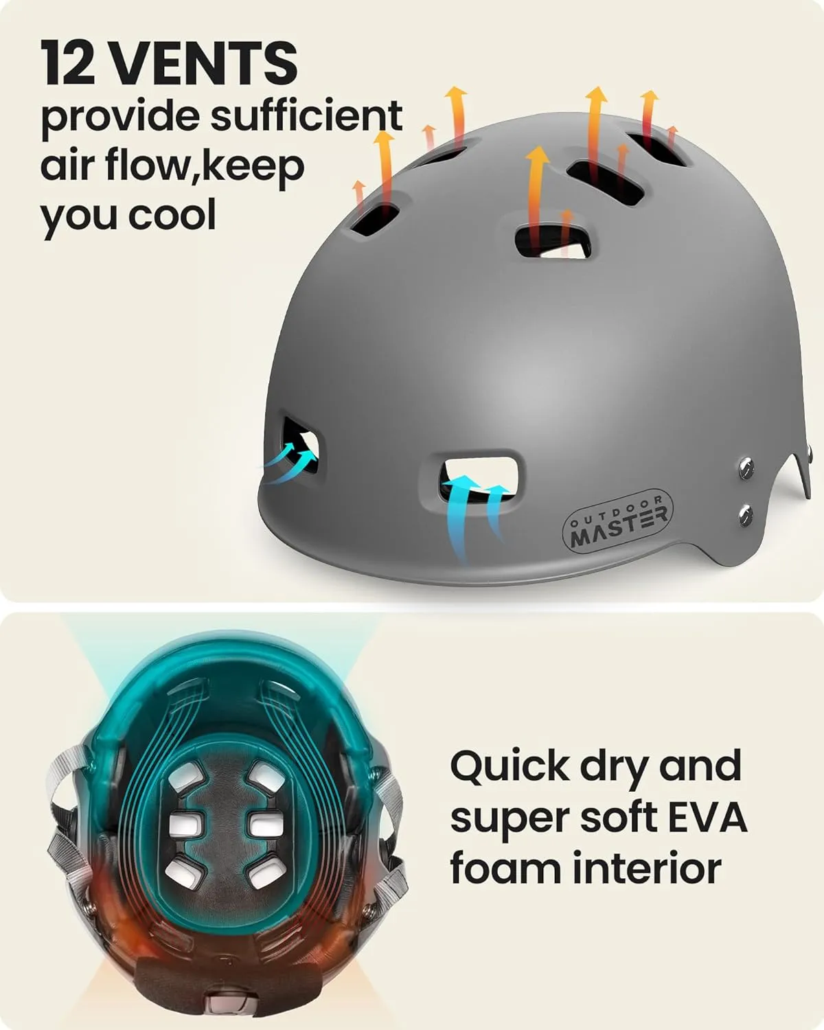 OutdoorMaster Kayak Helmet, Wakeboard Helmet Whitewater Helmet Men Women, Water Helmet with Ear Pads, Surf Helmet 12 Vents Dial Fit Adjustment Longboard Helmet, Perfect for Kayaking, Boating