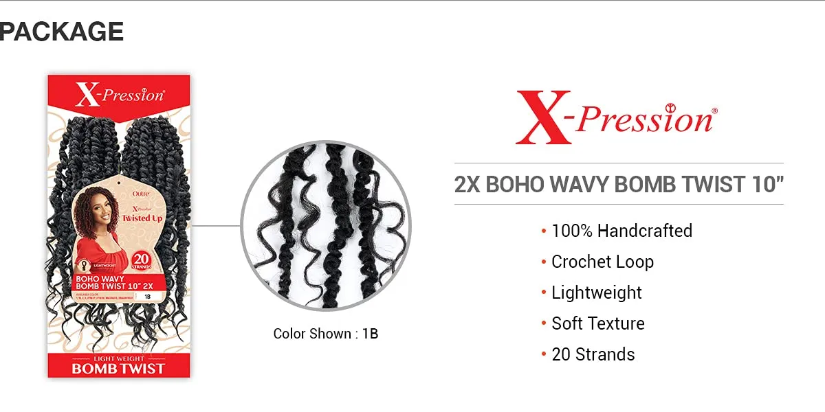 Outre Crochet Braids X-Pression Twisted Up 2X Boho Wavy Bomb Twist 10" (1-pack, 1)
