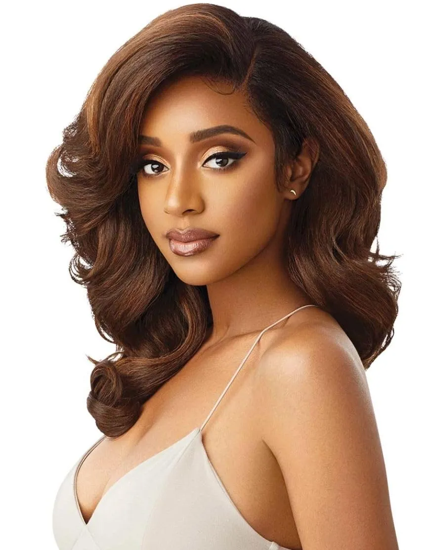 Outre LACEFRONT PERFECT HAIR LINE Glamorous Wavy Fully Hand-Tied 13”x 6” Frontal HD Baby Hair Transparent Lace Easy-to-Style Heat Friendly - JULIANNE (DR4/HNBRN)
