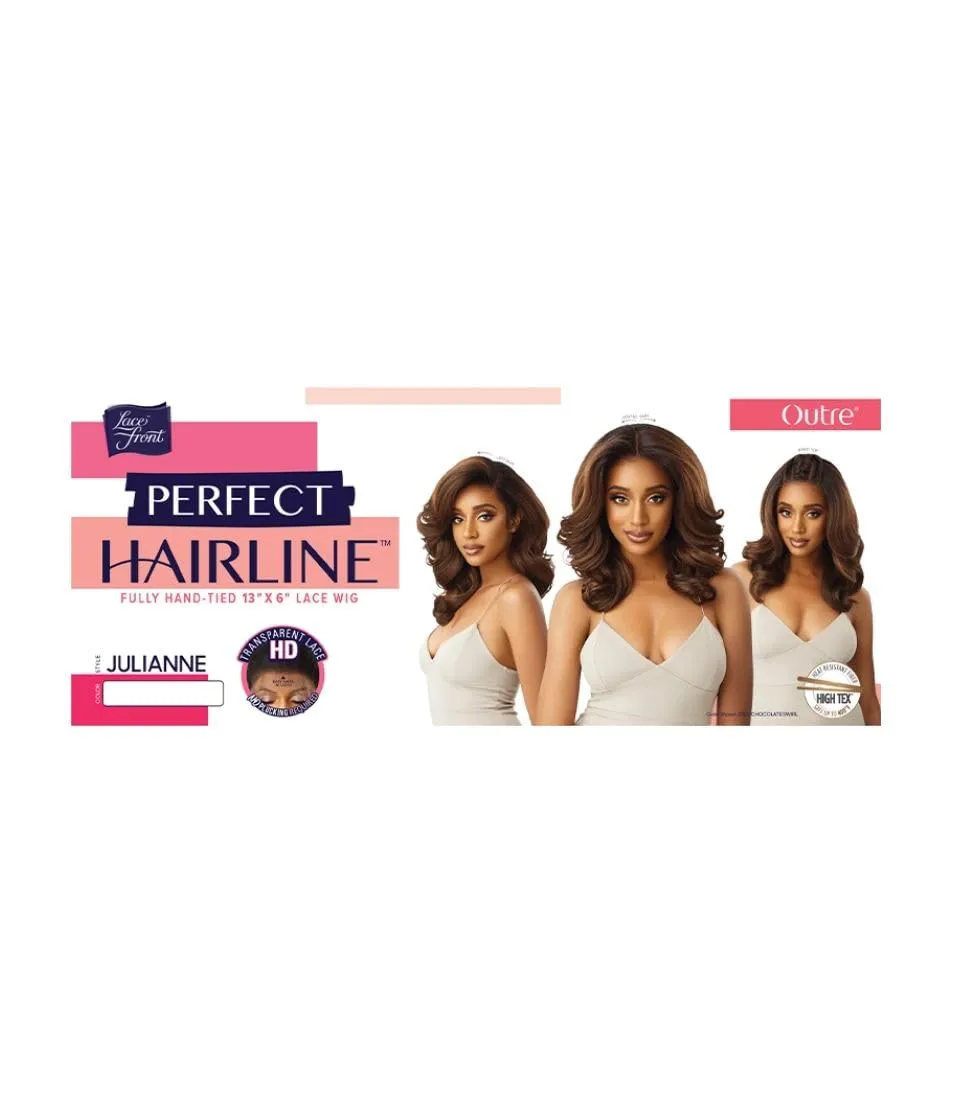 Outre LACEFRONT PERFECT HAIR LINE Glamorous Wavy Fully Hand-Tied 13”x 6” Frontal HD Baby Hair Transparent Lace Easy-to-Style Heat Friendly - JULIANNE (DR4/HNBRN)