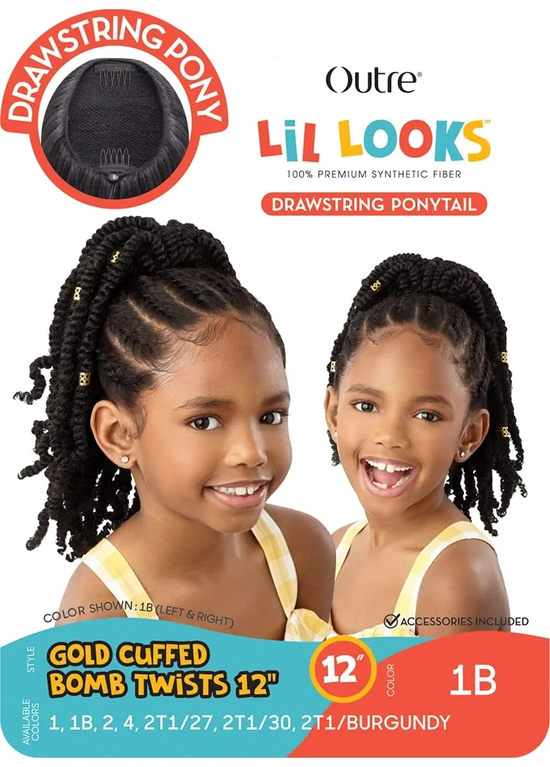 Outre Lil Looks Drawstring Ponytail GOLD CUFFED BOMB TWISTS 12" (2T1/BURGUNDY)