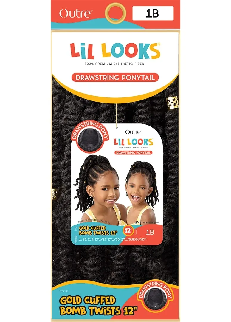 Outre Lil Looks Drawstring Ponytail GOLD CUFFED BOMB TWISTS 12" (2T1/BURGUNDY)