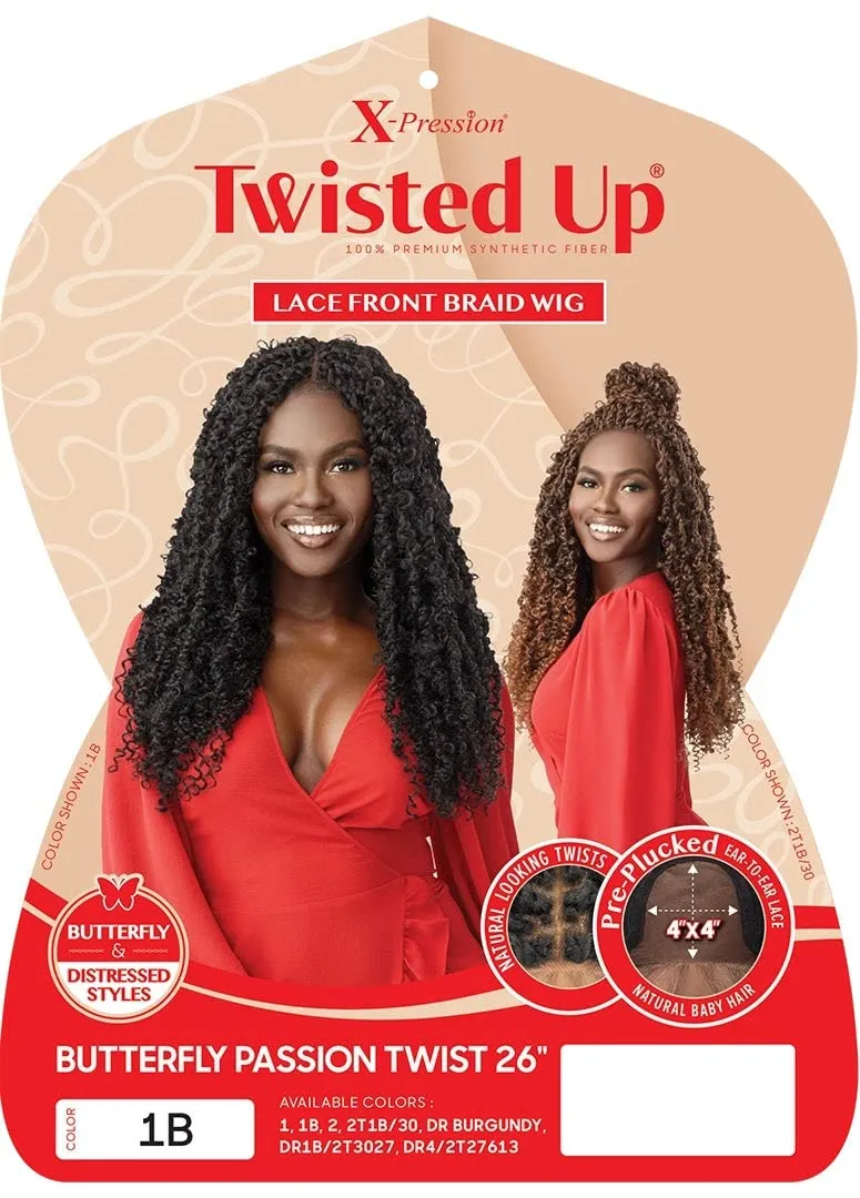 Outre Synthetic Twisted Up 4X4 HD Braid Lace Wig - BUTTERFLY PASSION TWIST 26 (Color:1B Off Black)