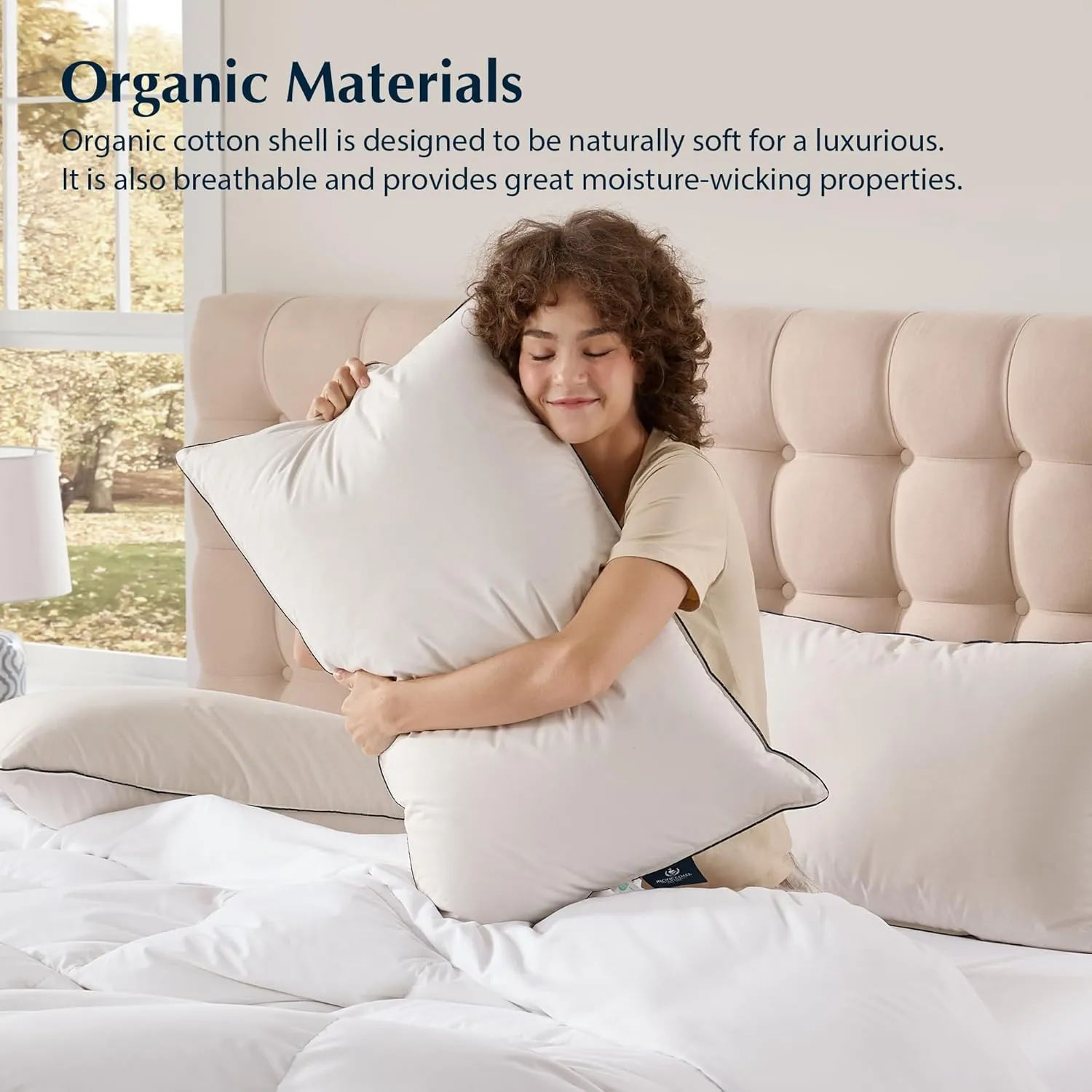 Pacific Coast Bed Pillow, Hotel Collection Down Pillow for Sleeping with Organic Cotton Shell, Suit for Stomach and Back Sleepers, 700 Fill Power, Oeko Certified, Standard Size