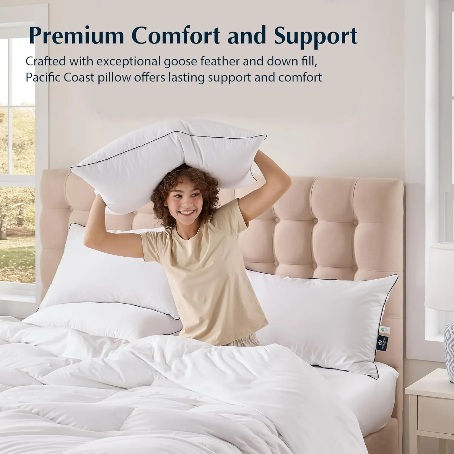 Pacific Coast Pillows Queen Size Set of 2, Goose Feather and Down Pillow for Sleeping, Hotel Collection Bed Pillows for Side Sleepers and Back Sleeper
