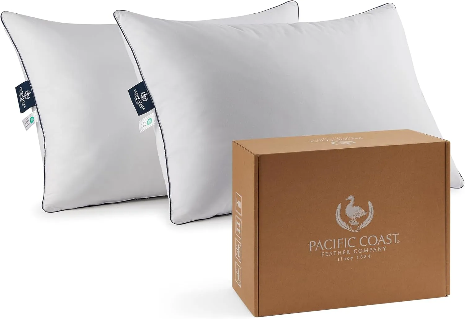 Pacific Coast Pillows Queen Size Set of 2, Goose Feather and Down Pillow for Sleeping, Hotel Collection Bed Pillows for Side Sleepers and Back Sleeper