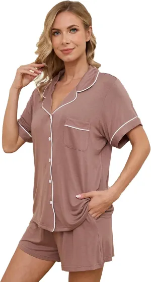 Pajama Sets for Women 2 Piece Soft Button Down Pj Sets Sleepwear Short Sleeve Loungewear Shorts with Pockets, S-XXL