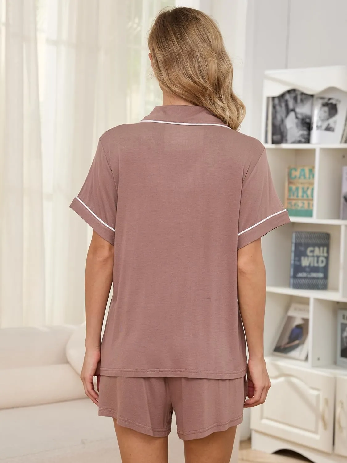 Pajama Sets for Women 2 Piece Soft Button Down Pj Sets Sleepwear Short Sleeve Loungewear Shorts with Pockets, S-XXL
