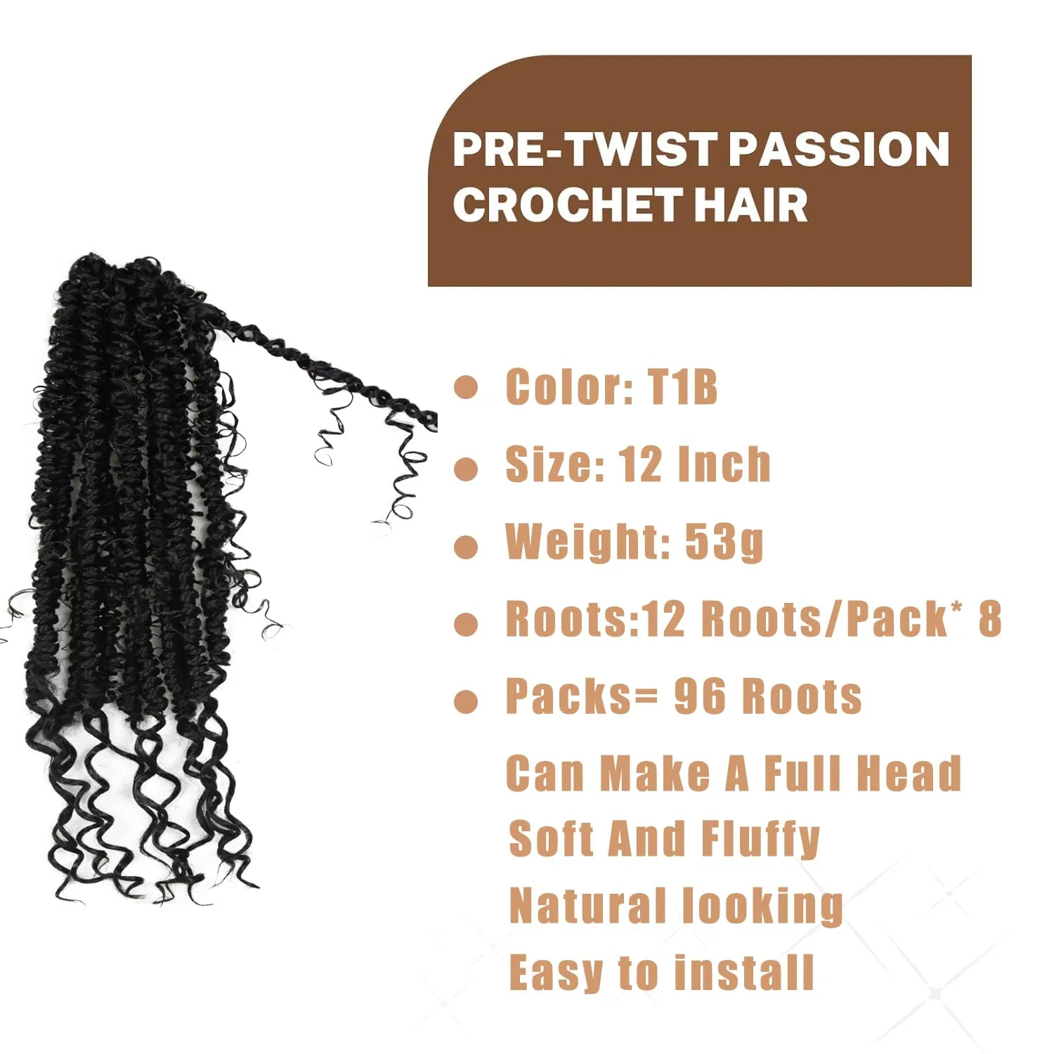 Passion Twist Crochet Hair 12 inch Passion Twist Crochet Hair Pretwisted Passion Twist Hair with Curly ends, Pre-looped Braided Crochet Bohemia Short Passion Twist Braided Hair for Women 96pc