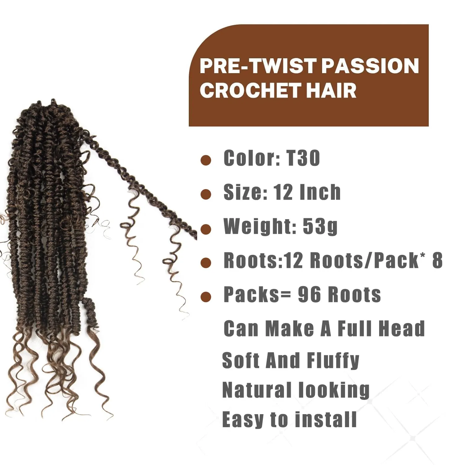 Passion Twist Crochet Hair 12 inch Pretwisted Passion Twist Hair with Curly ends, Pre-looped Braided Crochet Bohemia Short Passion Twist Braided Hair for Women and Girls 96pc