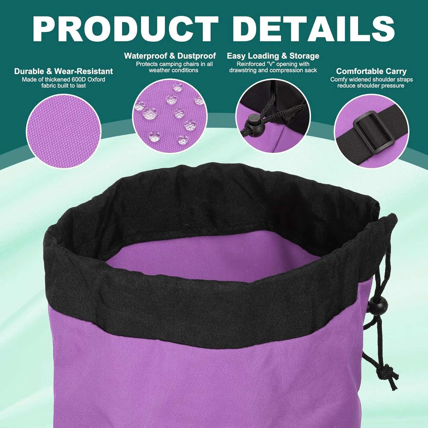PATIKIL Foldable Camp Chair Replacement Bag, Camping Chairs Folding Chair Carry Bag with Adjustable Shoulder Straps for Outdoor Camping Fishing Storage, Purple