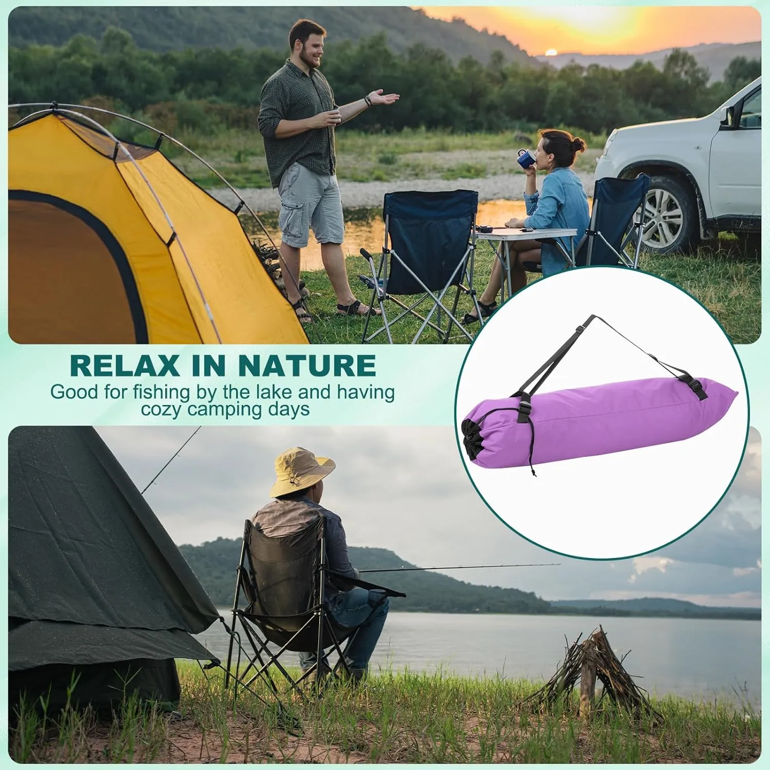 PATIKIL Foldable Camp Chair Replacement Bag, Camping Chairs Folding Chair Carry Bag with Adjustable Shoulder Straps for Outdoor Camping Fishing Storage, Purple