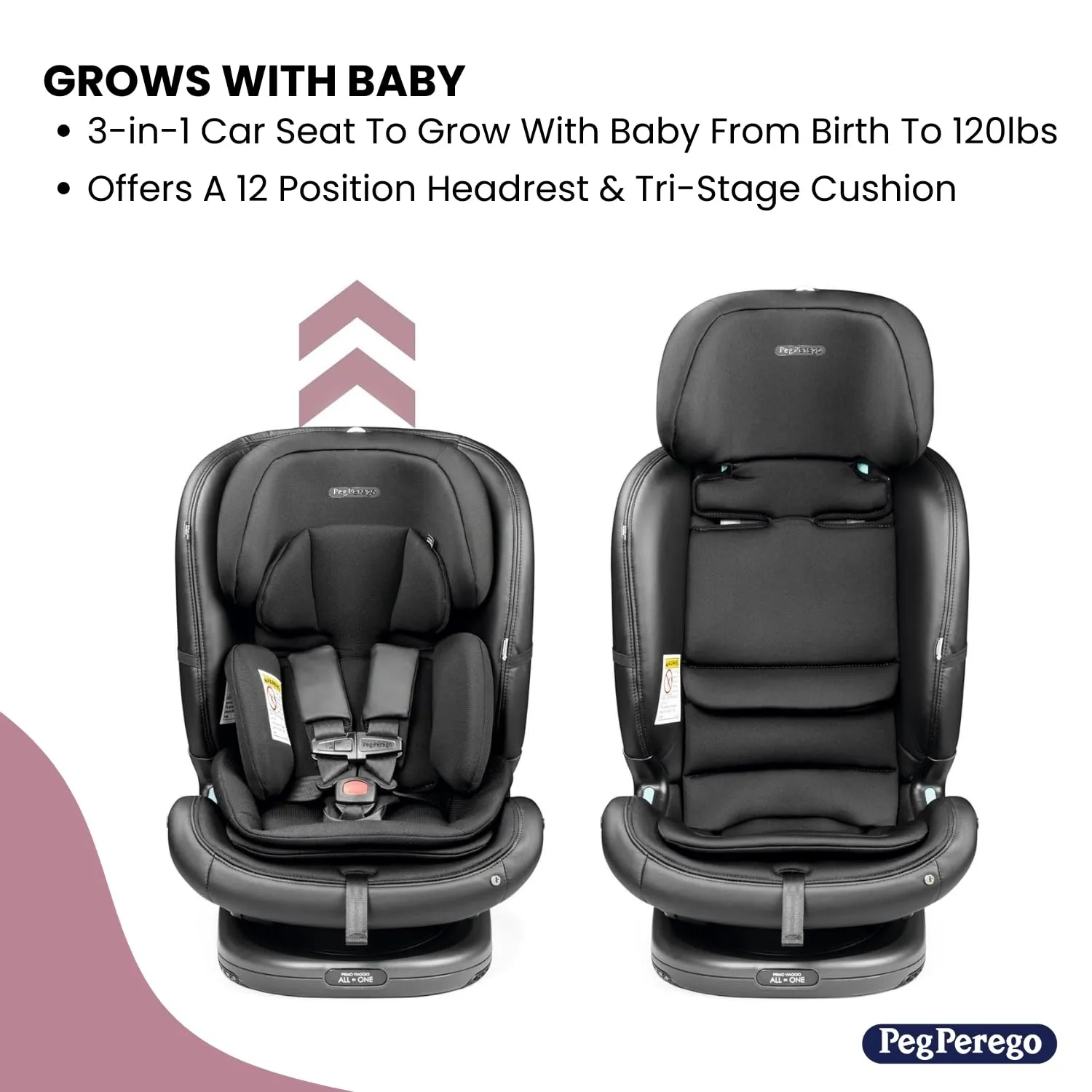 Peg Perego Primo Viaggio All-in-One Convertible Car Seat – Newborn to 10  Years – 5-120 lbs – Height Adjustable & Slim, 100% FR-Free, Made in Italy, Licorice (Black)