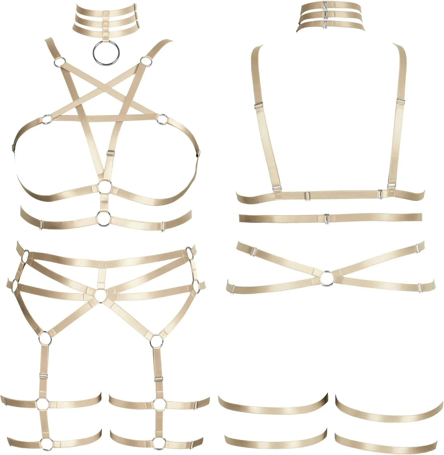 Pentagram Plus Size Women's Body Harness Punk Full Cage Bra Set Hollow Out Adjustable Gothic Dance Festival Rave