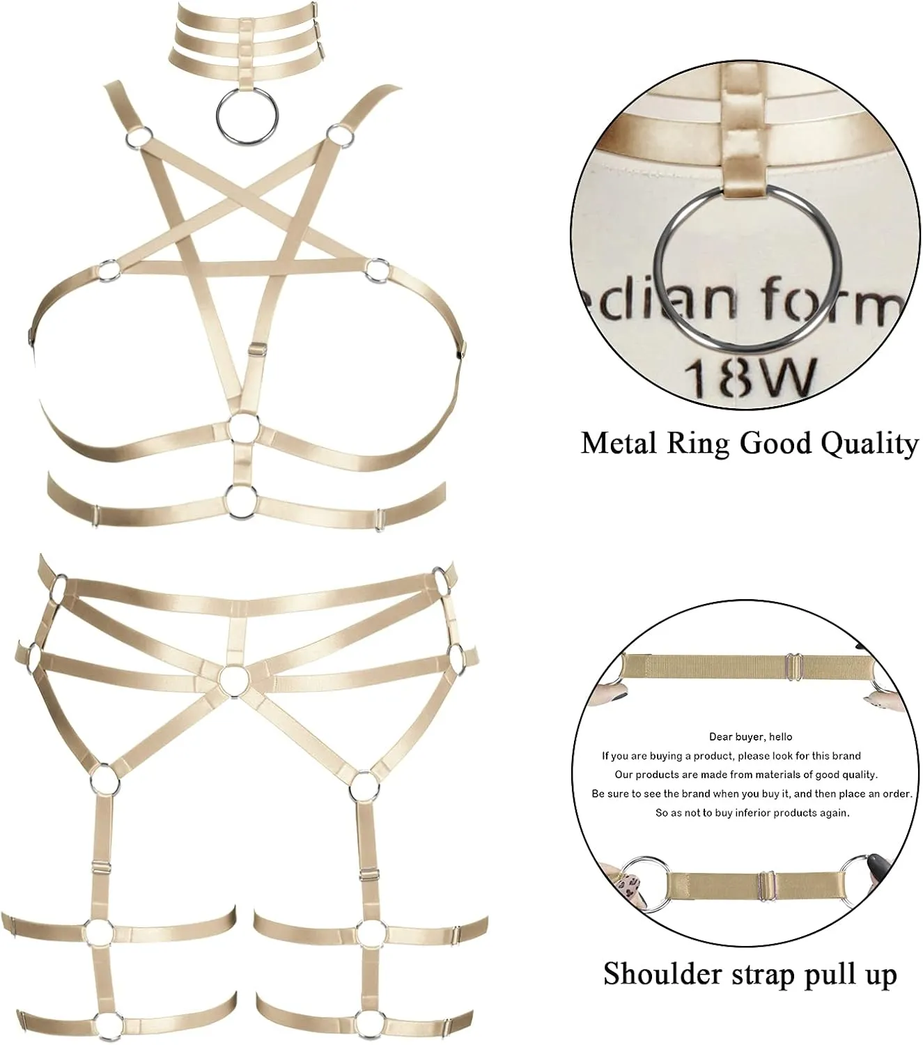 Pentagram Plus Size Women's Body Harness Punk Full Cage Bra Set Hollow Out Adjustable Gothic Dance Festival Rave
