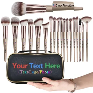 Personalized Gift Custom Makeup Brush Set with Custom Brush Case, 18 Pcs Premium Synthetic Personalized Makeup Brushes Foundation Eyeshadow Brush Powder Blush Concealers Brush Set(Champagne)