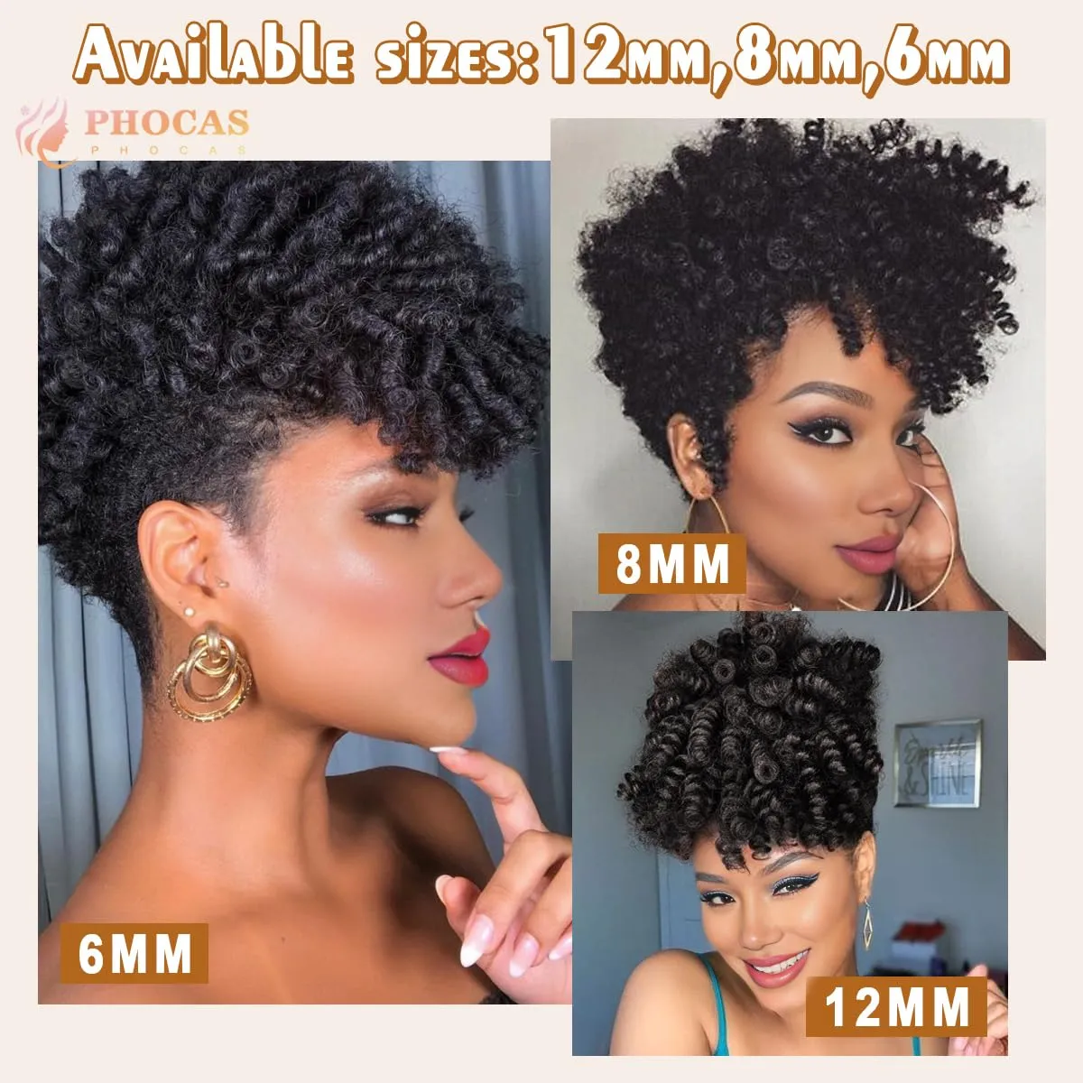 PHOCAS 5Packs Synthetic Curly Short Crochet Hair for Women 10inch 12MM Bouncy Curly Crochet Hair for DIY Crochet Braids Hair(Black to Brown)