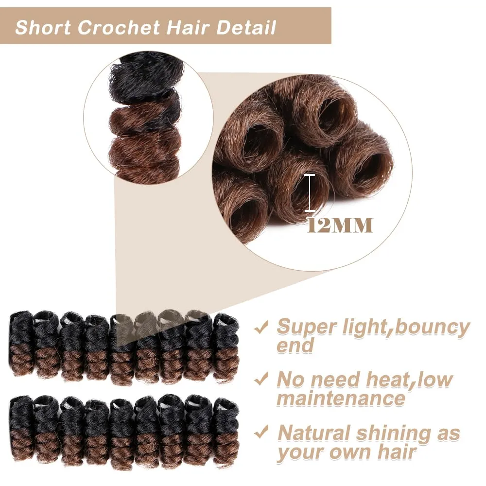 PHOCAS 5Packs Synthetic Curly Short Crochet Hair for Women 10inch 12MM Bouncy Curly Crochet Hair for DIY Crochet Braids Hair(Black to Brown)