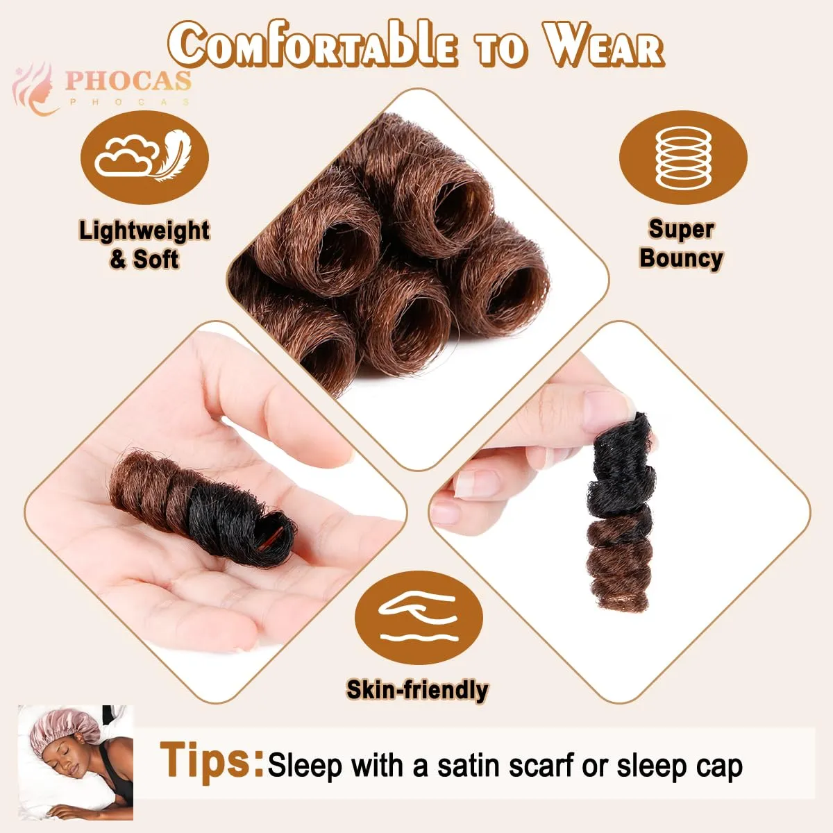 PHOCAS 5Packs Synthetic Curly Short Crochet Hair for Women 10inch 12MM Bouncy Curly Crochet Hair for DIY Crochet Braids Hair(Black to Brown)