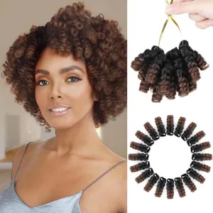 PHOCAS 5Packs Synthetic Curly Short Crochet Hair for Women 10inch 12MM Bouncy Curly Crochet Hair for DIY Crochet Braids Hair(Black to Brown)