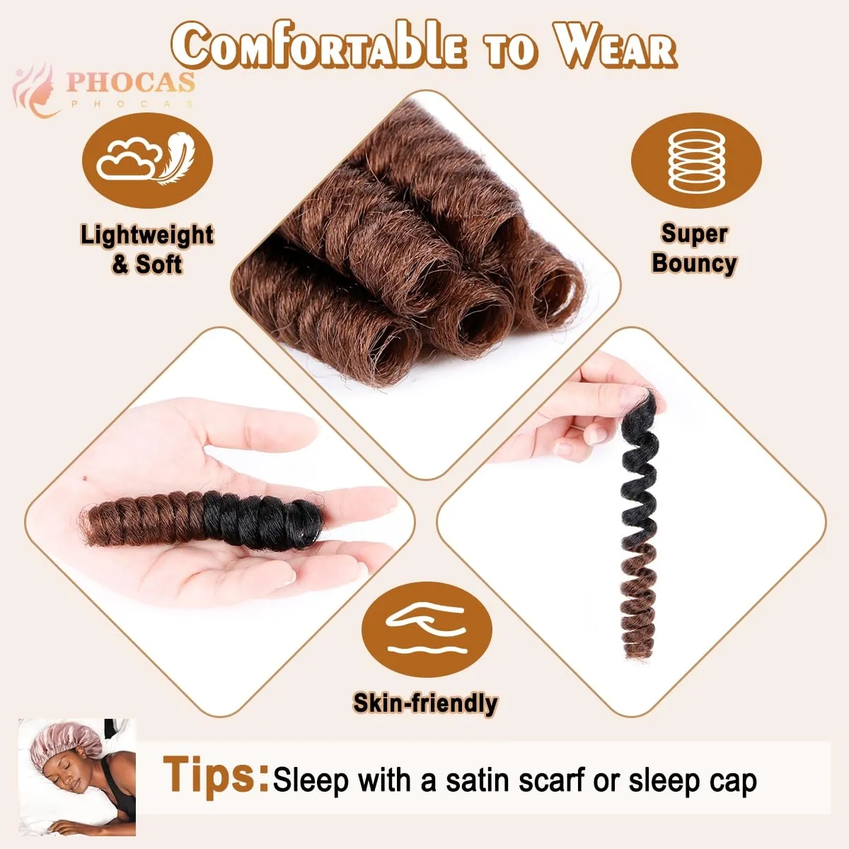 PHOCAS HairPhocas 5 Packs Synthetic Curly Crochet Hair 20 inch 20roots/pack for Crochet Braids Hair(Black to Brown)