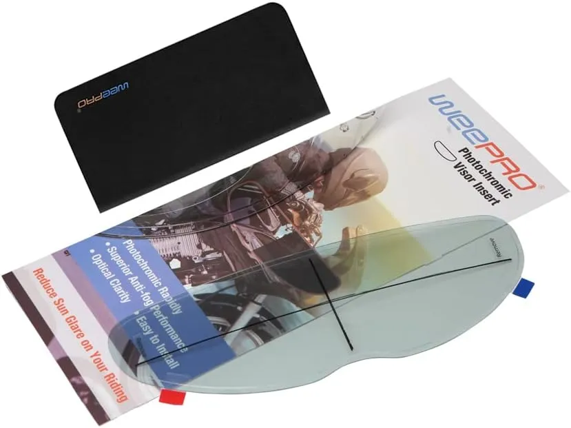 Photochromic and Anti-Fog Film for Motorcycle Helmet Visor Helmet Shield Insert Lens Transitional Visor Film from A Clear to A Indigo Tint,Stay Transparent Indoors,Darken in the Sun,Visual Comfort