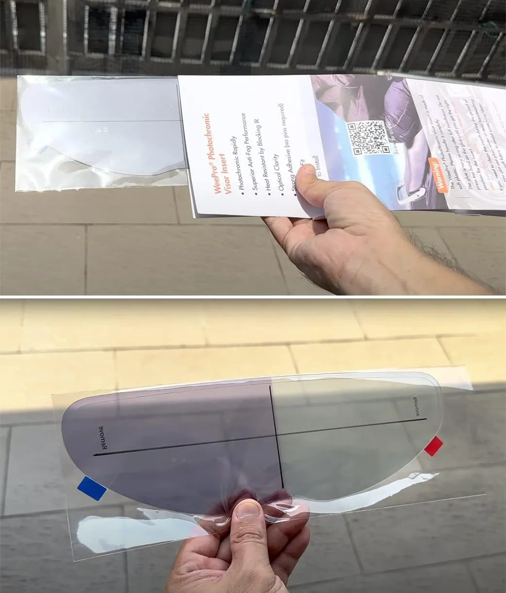 Photochromic and Anti-Fog Film for Motorcycle Helmet Visor Helmet Shield Insert Lens Transitional Visor Film from A Clear to A Indigo Tint,Stay Transparent Indoors,Darken in the Sun,Visual Comfort