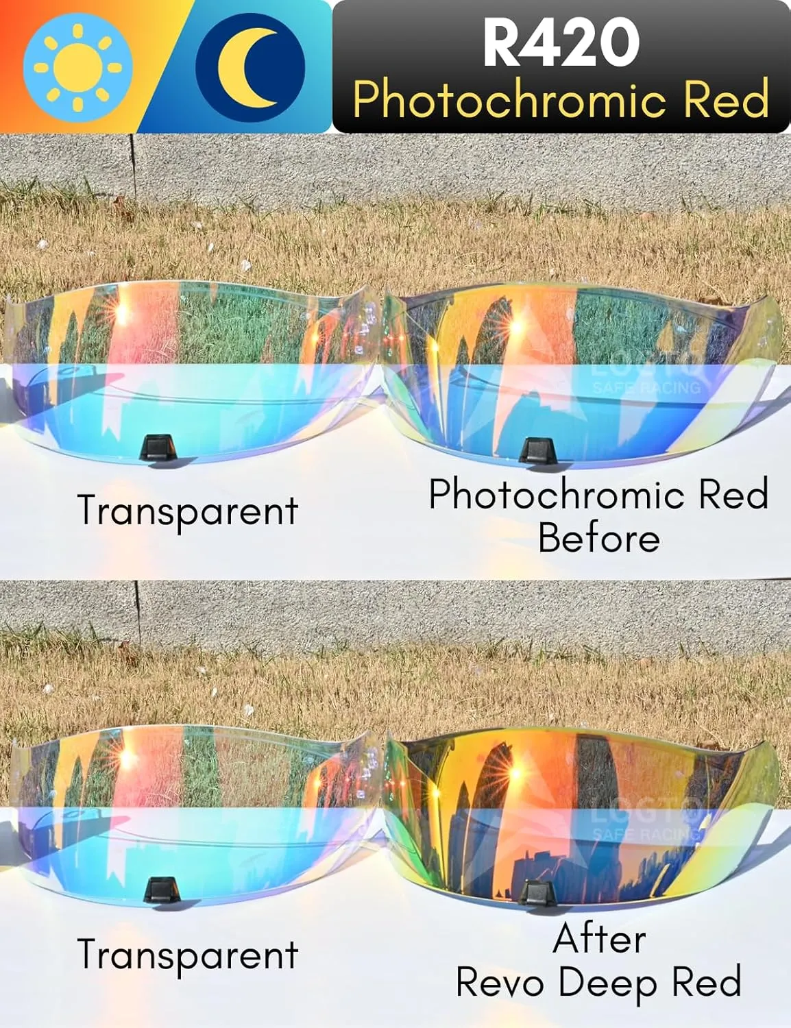 Photochromic Visor Compatible With R420,R1 Air,T520,ST1400 Replacement Transition Motorcycle Helmet Face Shield Visor (R420 Clear Red To Gold Red)