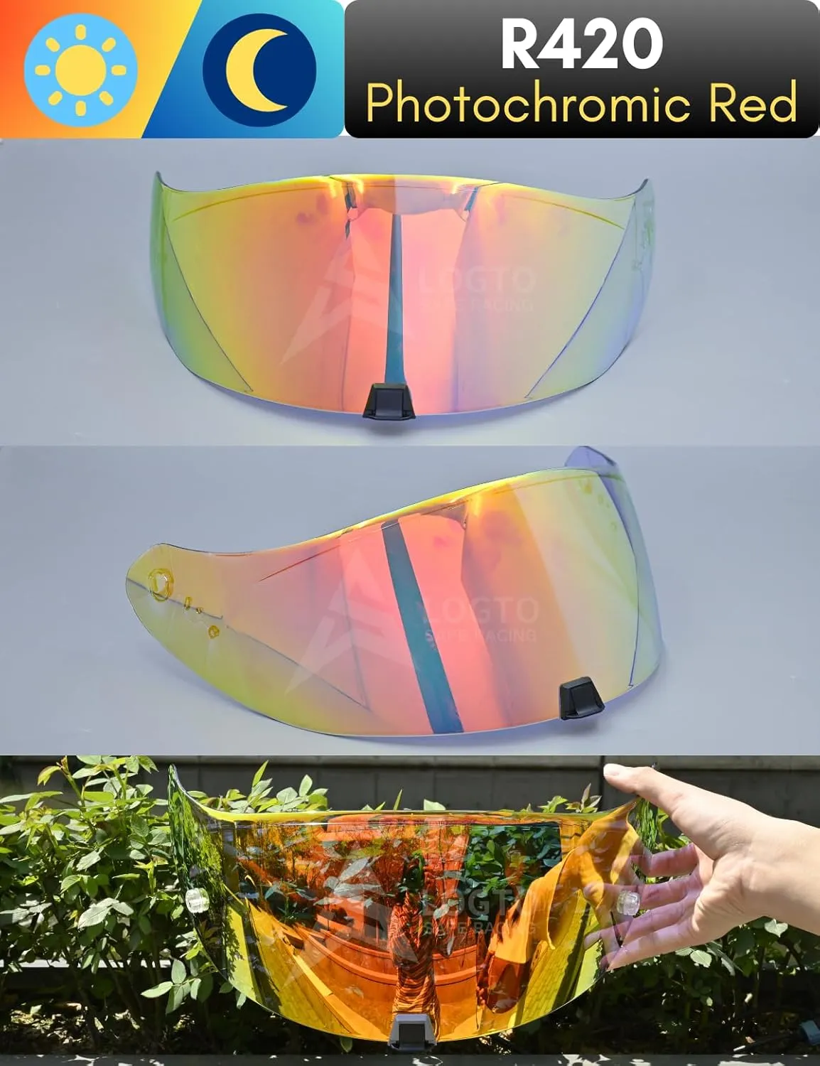 Photochromic Visor Compatible With R420,R1 Air,T520,ST1400 Replacement Transition Motorcycle Helmet Face Shield Visor (R420 Clear Red To Gold Red)